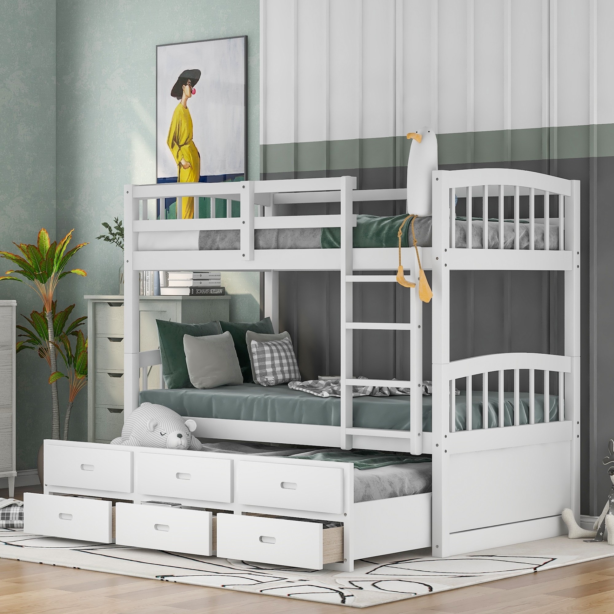 Twin over twin bunk bed with trundle and clearance drawers