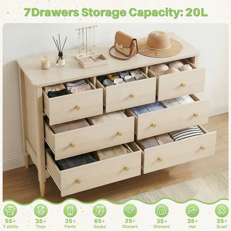 Narill Wave-Inspired 7-Drawer Dresser, 47-In Bedroom Chest of Drawers