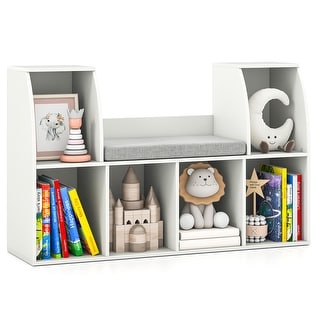 Gymax 40''Kids Bookshelf w/Reading Nook 6 Storage Cubbies & Seat