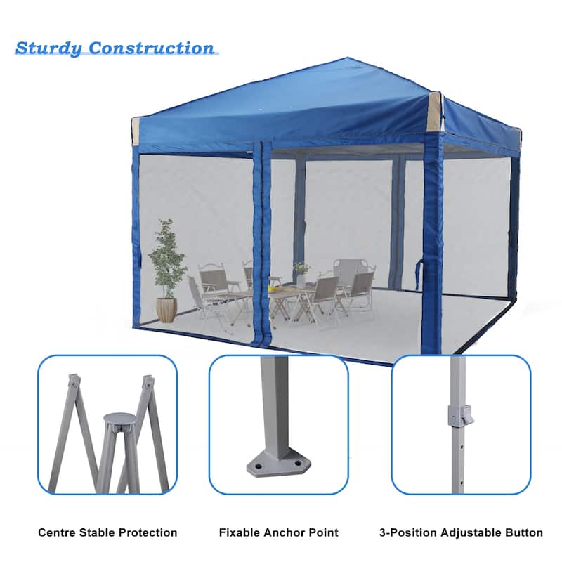 Aoodor 12'x12' Pop Up Canopy Tent with Removable Mesh Sidewalls, Portable Instant Shade Canopy with Roller Bag