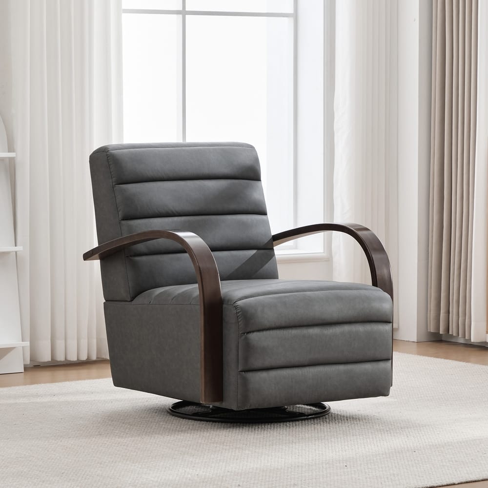 30.3"W Upholstered Swivel Accent Chair with Solid Wood Armrests, Channel Tufted Lounge Chair Single Reading Sofa Chair