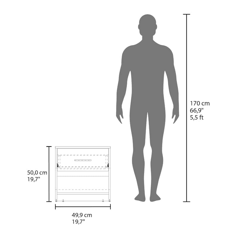 Modern One Drawer Nightstand with Open Shelf, Natural Oak and Matt Gray Finish