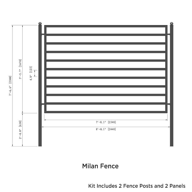 ALEKO Yard Garden Milan Style Steel 2 Fence Black Panels 8 x 5 ft each