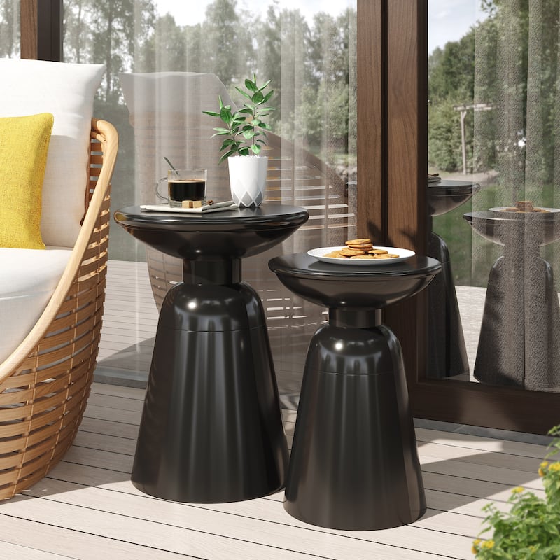 Pelon Outdoor Outdoor Metal Side Tables (Set of 2) by Christopher Knight Home - Black