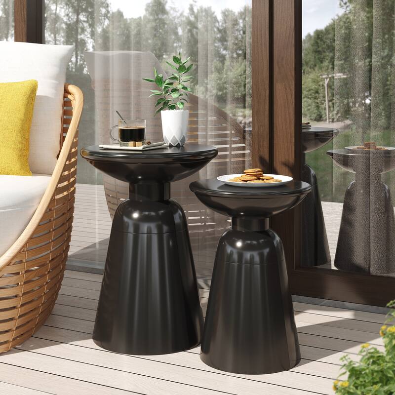 Roomfitters Serenita Outdoor Iron Side Tables with Flared Design, Accent Patio End Tables Set of 2 - Black