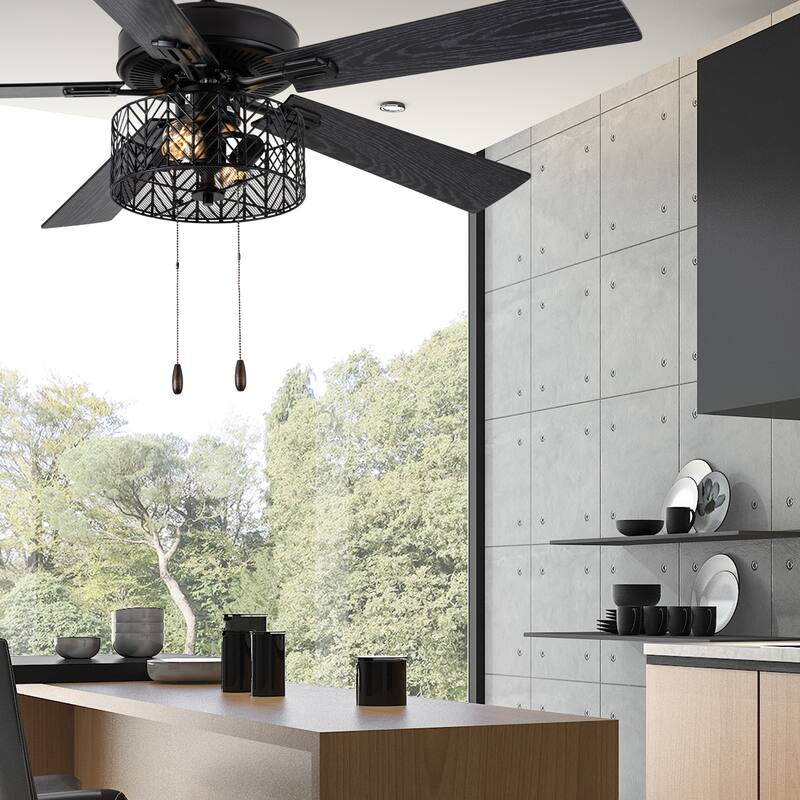 Roisin River of Goods Black 52 in. Ceiling Fan With 2 LED Lights - 52" x 52" x 13.75"/18.75"