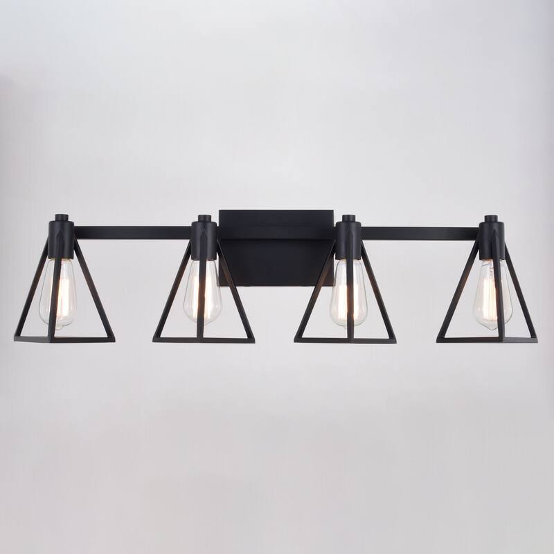 Ravenna Matte Black Contemporary Bathroom Vanity Lighting Fixture, Metal Cage Shade, Dimmable, LED Compatible, Over Mirror Mount