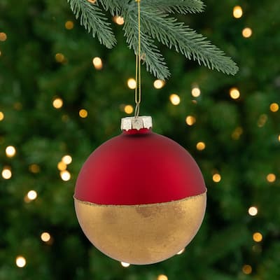 3.5" Red and Gold Glass Ball Christmas Ornament