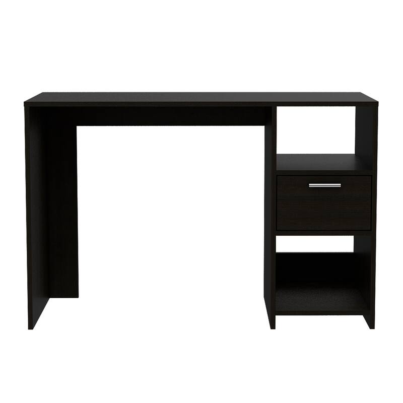 Freestanding Rectangular Computer Desk with Storage Drawer, Open Compartments, and Sleek Modern Design