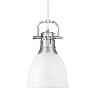 Yep by Golden Lighting Duncan 1-light 9in Rod Hung Pendant in Pewter and Matte White shade