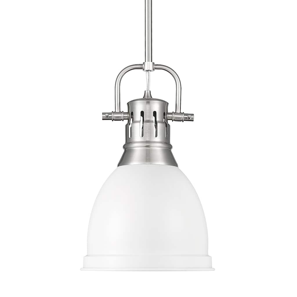 Yep by Golden Lighting Duncan 1-light 9in Rod Hung Pendant in Pewter and Matte White shade