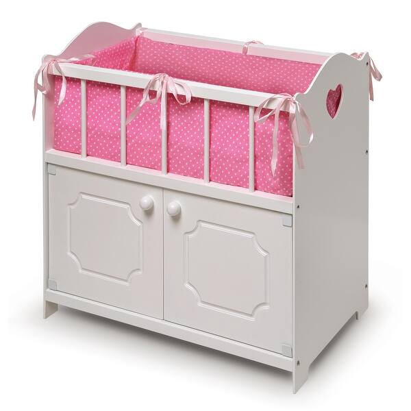 slide 2 of 14, Badger Basket Storage Doll Crib with Bedding and Free Personalization Kit - White - 22" x 12.25" x 22"