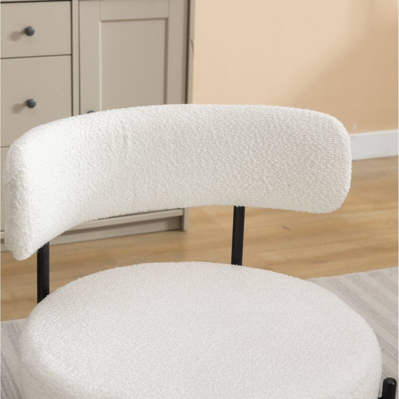 Modern 2 Piece Fabric Round Dining Chair with Backrest, Cushions, Floor Protector for Dining Room Kitchen Bedroom Living Room