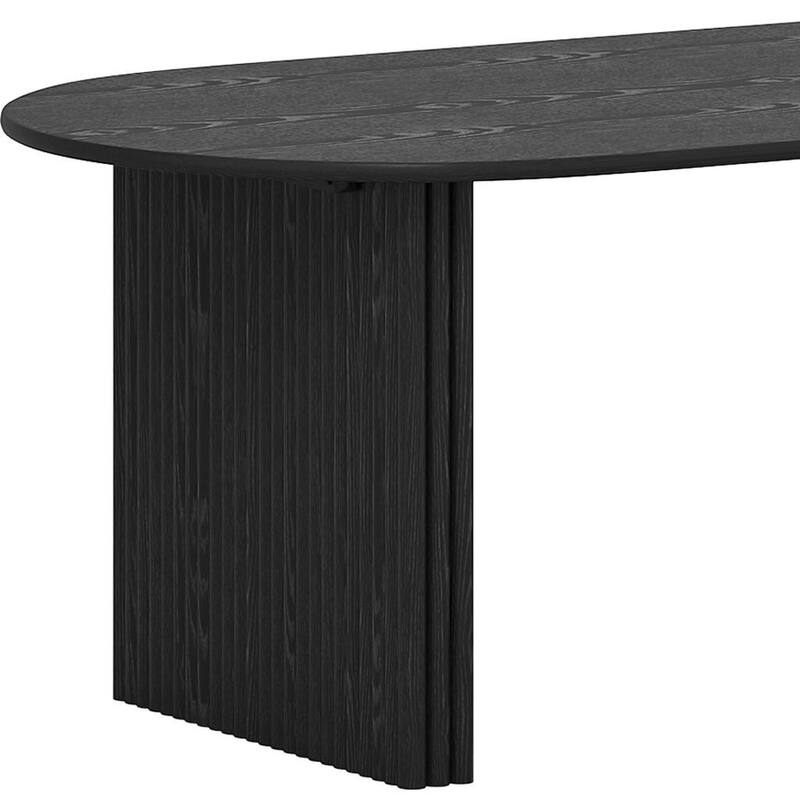 HomeRoots 67" Black Solid Wood Double Pedestal Base Oval Dining Table - 67.00 in. x 30.00 in. x 33.50 in.