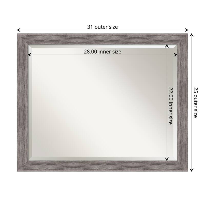 Beveled Bathroom Wall Mirror - Pinstripe Frame - Outer Size: 31 x 25 in - Pinstripe Plank Grey Narrow