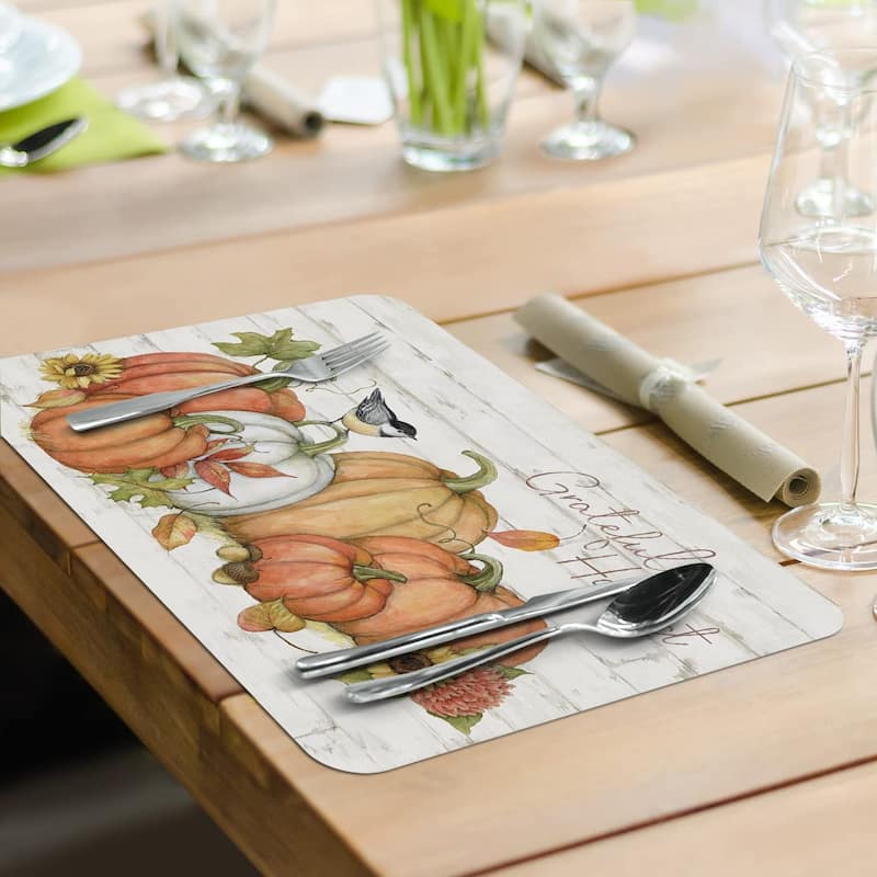 CounterArt Pumpkin Farm Reversible Easy Care Flexible Plastic Placemat, 4 Pack, Made in The USA