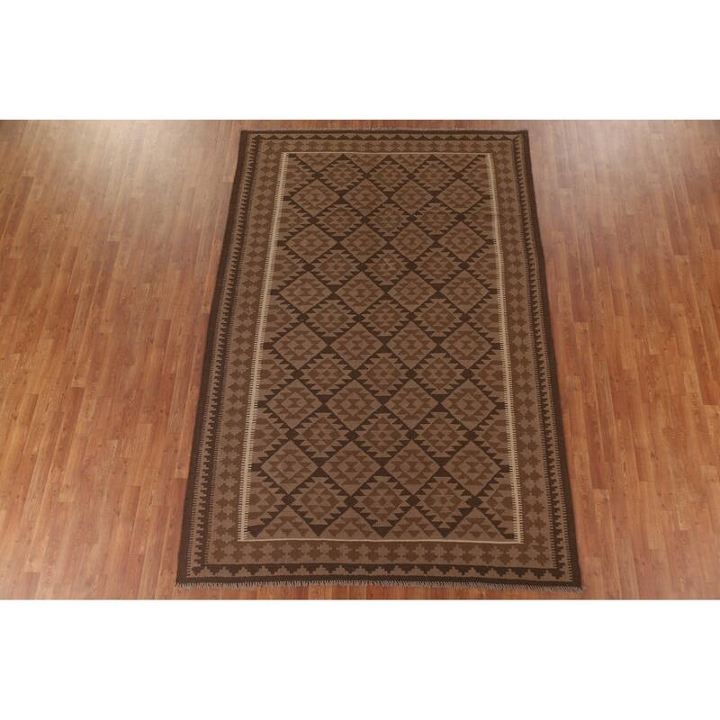 Hand Woven Oriental 100% Wool Carpet Southwestern Geometric Brown Kilim Area Rug - 9' 8'' X 6' 7''
