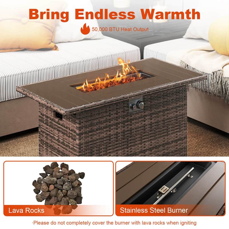 Costway 44.5" Propane Fire Pit Table with Metal Slatted Tabletop & - See Details