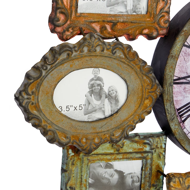 Metal 8 Photo Opening Wall Clock - Green - Roche River Decor - 25"W x 2"L x 25"H