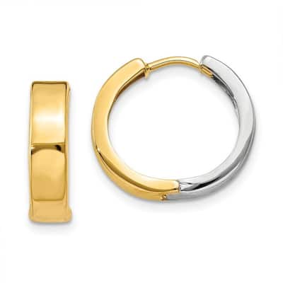 Curata 14k Two Tone Polished Gold Hinged Hoop Earrings - 12x4mm Wide