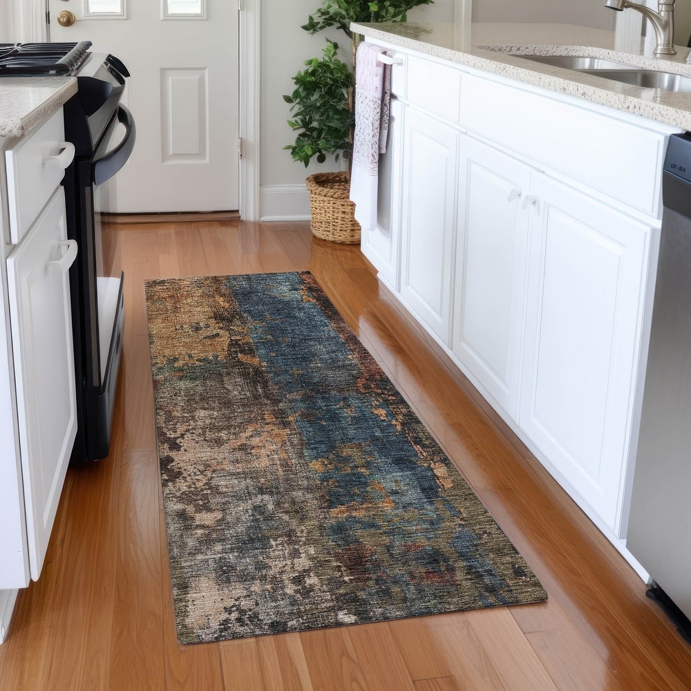 Machine Washable Indoor/ Outdoor Abstract Contemporary Chantille Rug