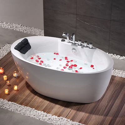 71" x 34" Freestanding Whirlpool Acrylic Bathtub with Faucet