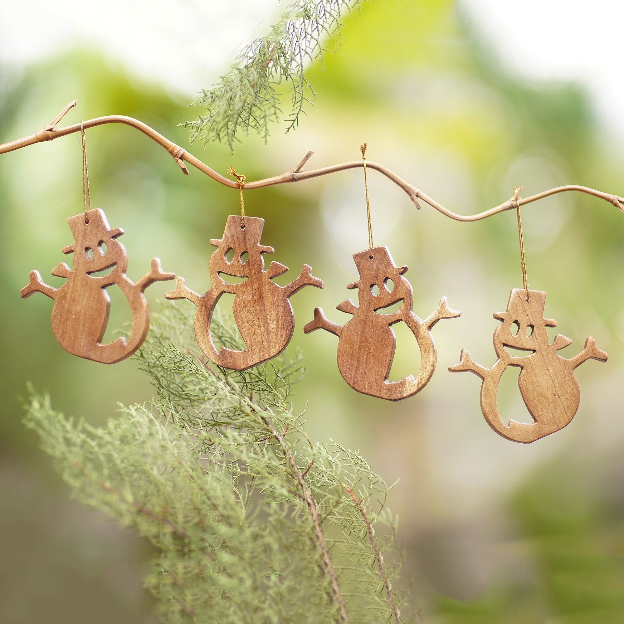 Novica Handmade Snowman Joy Wood Ornaments (Set Of 4)