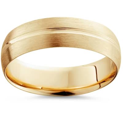 6mm Low Dome Yellow Gold Single Groove Brush Finish Wedding Band