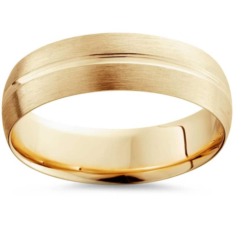 Bliss Diamond 6mm Low Dome Yellow Gold Single Groove Brush Finish Wedding Band - 7.5