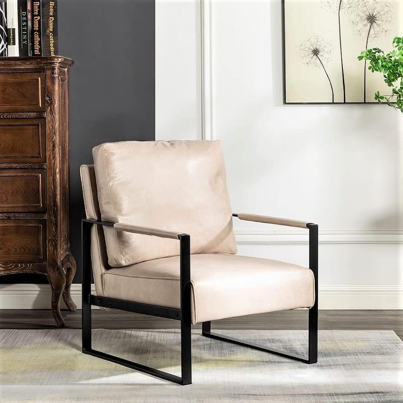 Hosam 25.4" PU/Microfiber Upholstery Metal Arms Chair - Light Camel