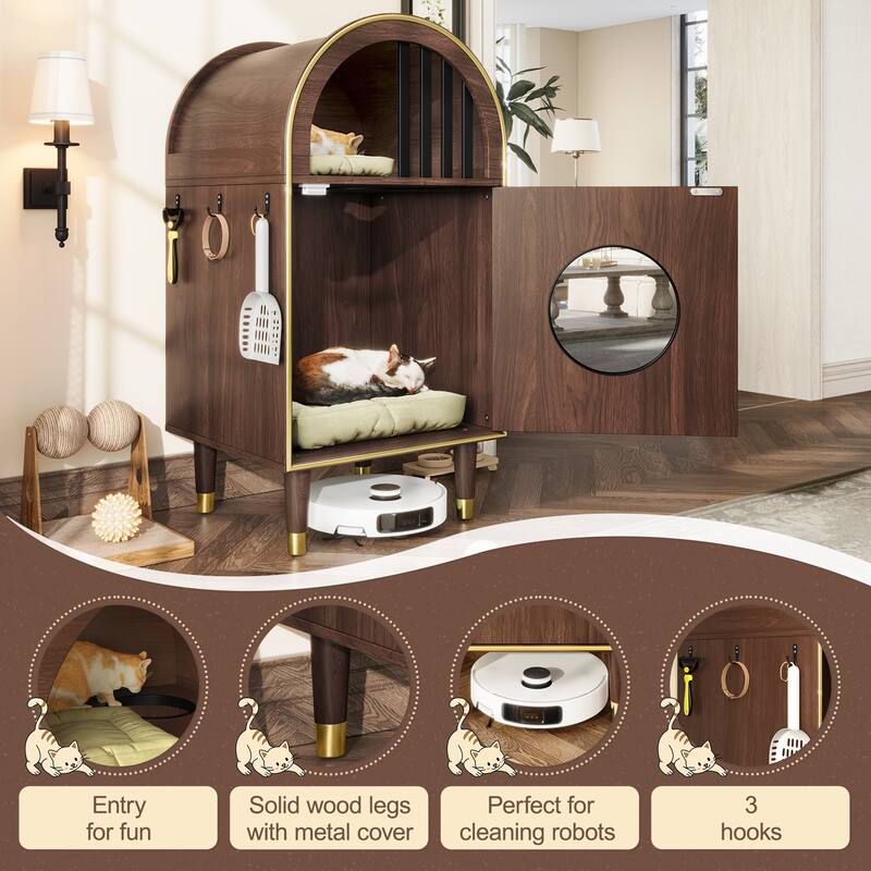 Cat Litter Box Enclosure , 2-in-1 Condo Cat Bed, Cat Shelter Furniture with Two-Level Cozy Haven for 2 Cats, Cute Kitty Condo