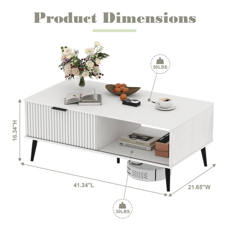 Coffee Table with Storage, 2-Tier Wooden Coffee Table with Sliding Door,