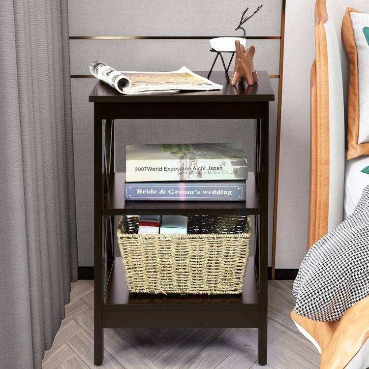 Nightstand 3-Tier X-Design with Storage Shelves