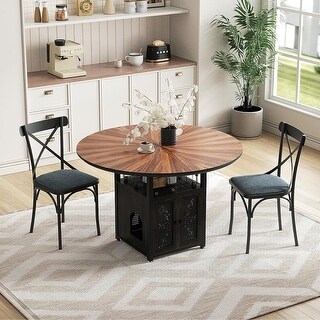 47-inch Round Dining Table Set with Chairs and Storage Rack, Metal Base ...