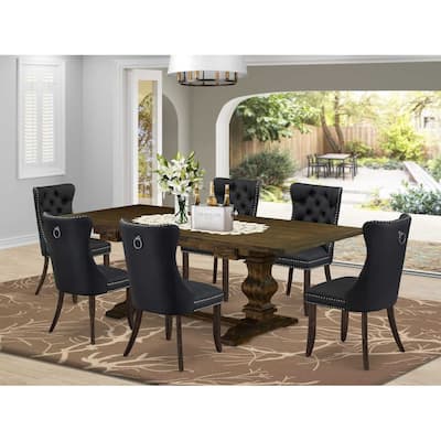 Modern 7 Piece Dining Set - Rectangle Table with 6 Chairs - Jacobean Finish