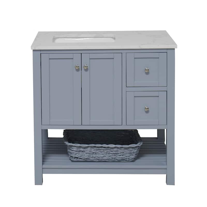 KitchenBathCollection Lakeshore 36" Bathroom Vanity with Engineered Carrara Top