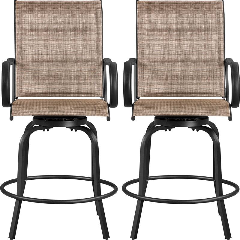 Yaheetech 2pcs Outdoor Swivel Bar Stools Patio Bistro Chairs with High Back and Armrest