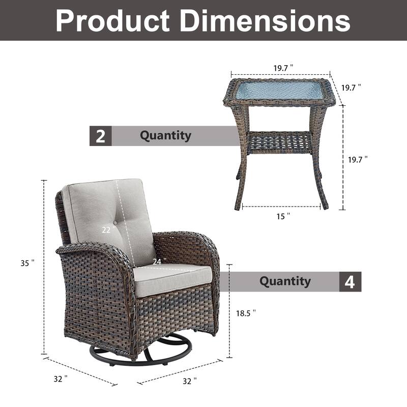 Gymojoy Ergonomic Swivel & Glider / Rocking Chair Set with Side Tables Outdoor Patio Furniture Set