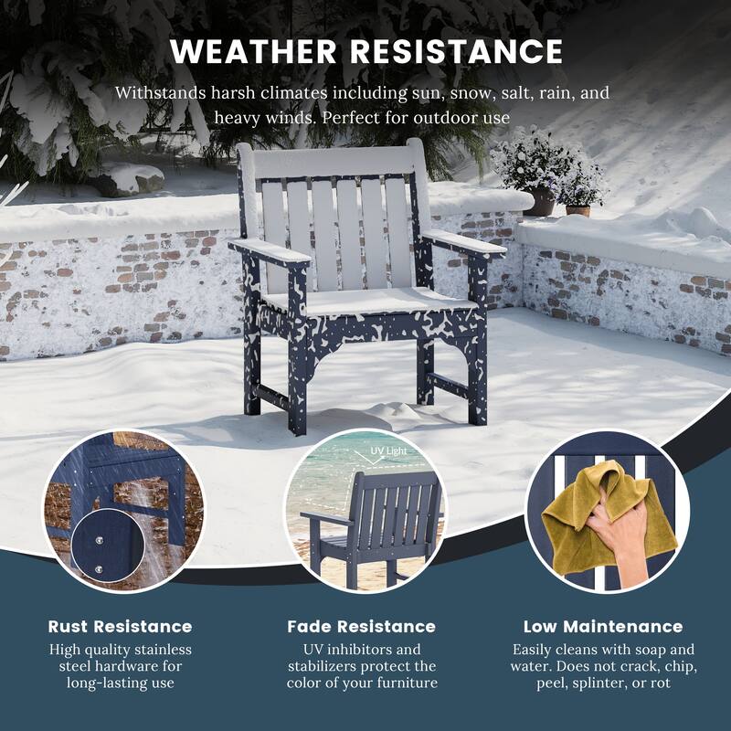 Polytrends Laguna Outdoor Patio 7-Piece Rectangular Table Garden Arm Chairs Dining Set