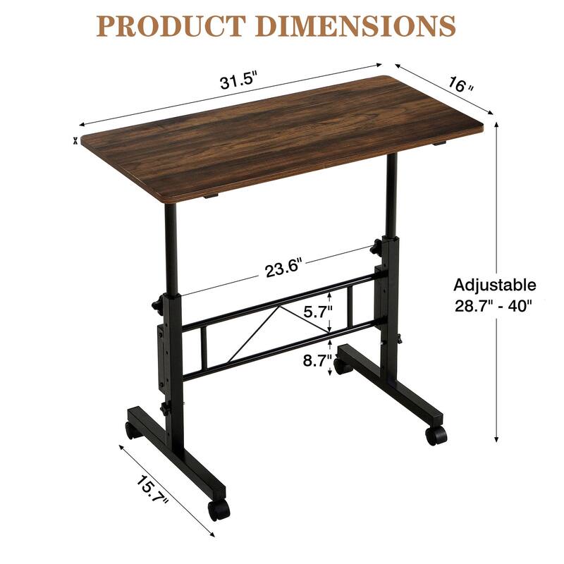 Mobile Stand Up Desk with Wheels, Small Standing Desk Adjustable Height, 31.5 Inch Portable Rolling Desks