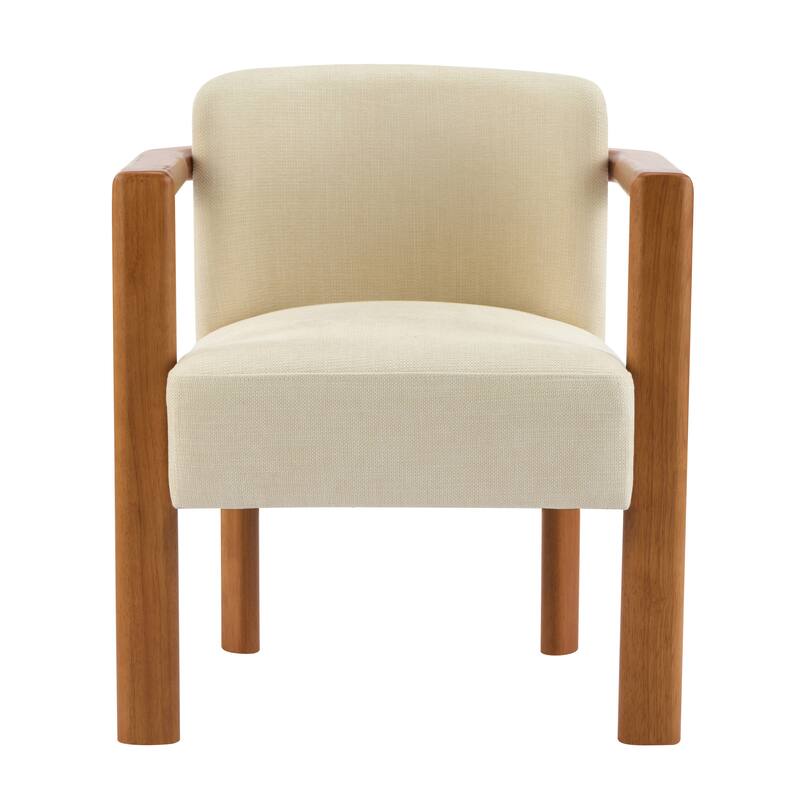 Roomfitters Upholstered Fabric Dining Armchair with Walnut Rubber Wood Frame, Beige Set of 2