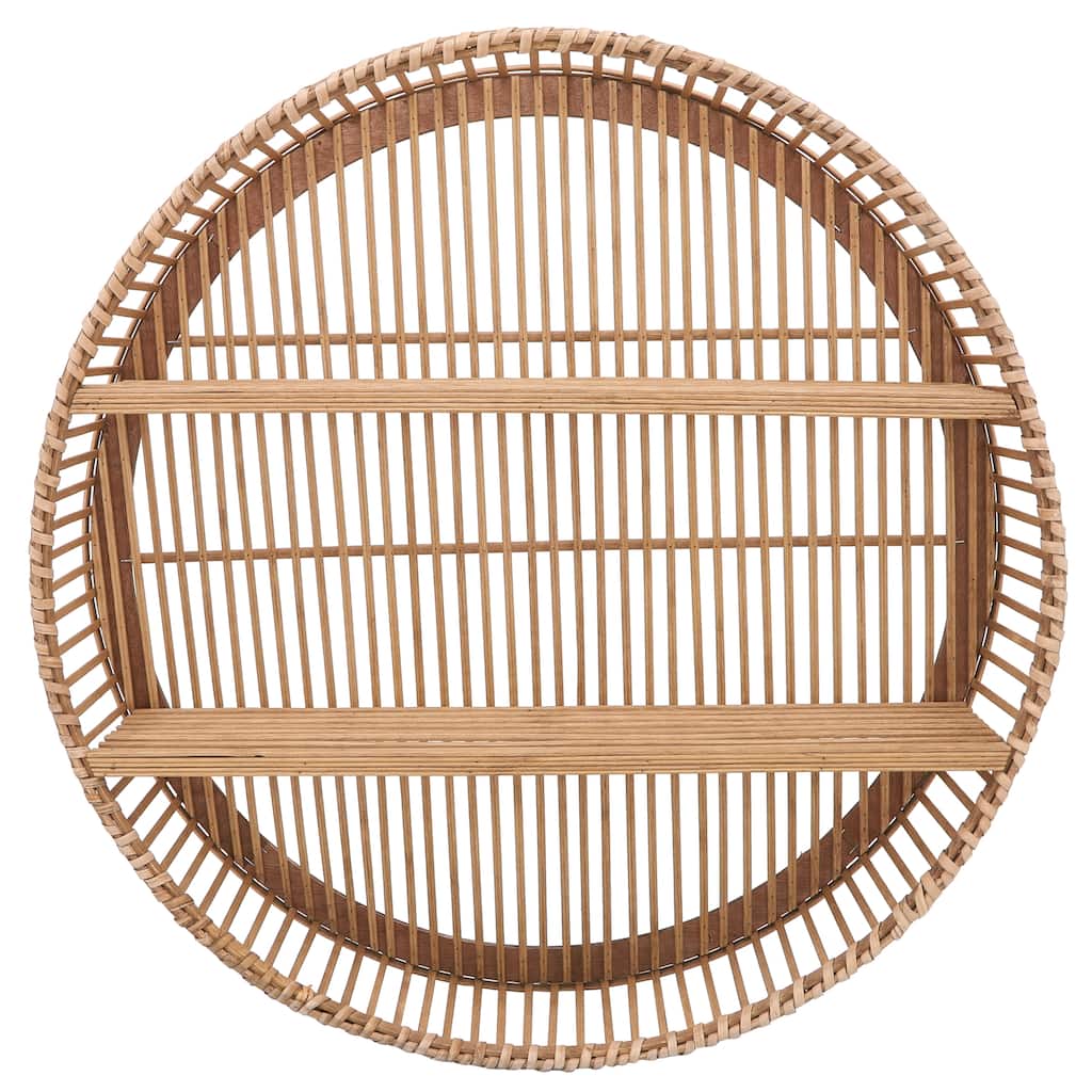 Sagebrook Home Neutral Coastal Bamboo Circular Wall Shelf, Natural Finish, Rustic and Decorative Storage Solution