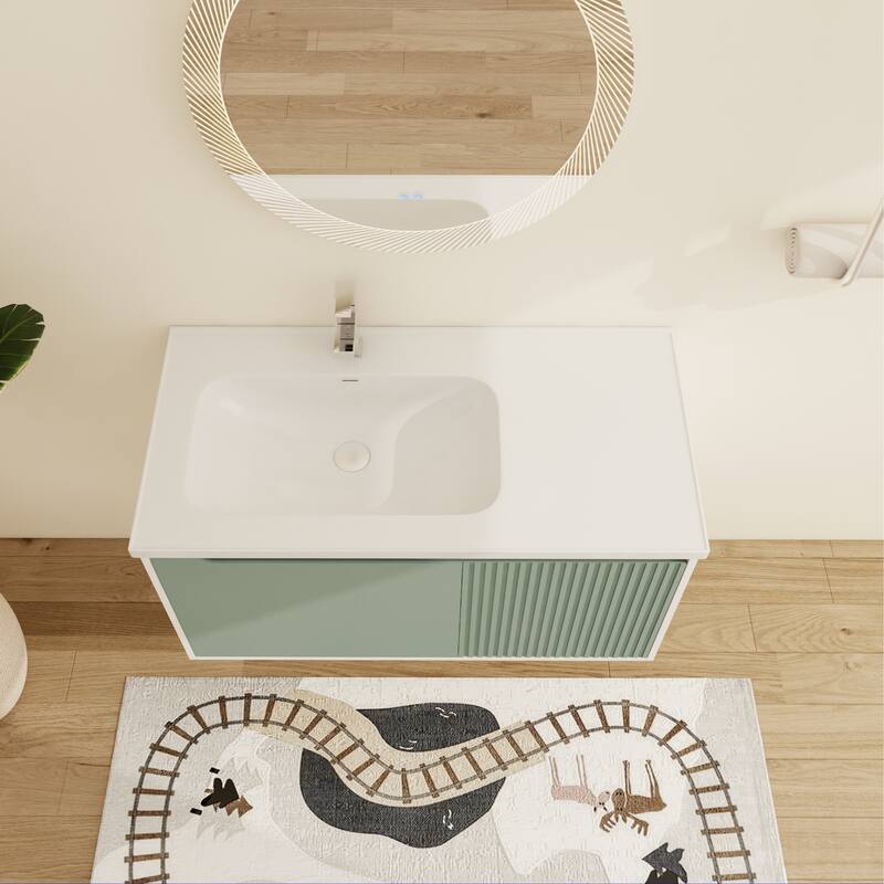 Malwee 32"/36"/40" Floating Bathroom Vanity, Wall Mounted Bathroom Vanity with Ceramic Sink,Soft Close Doors