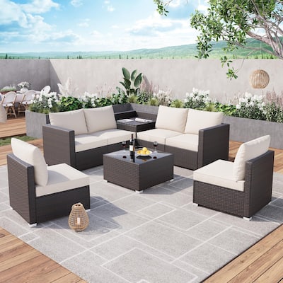 8 Pieces Outdoor Patio Furniture Set, 4 Inch Cushions