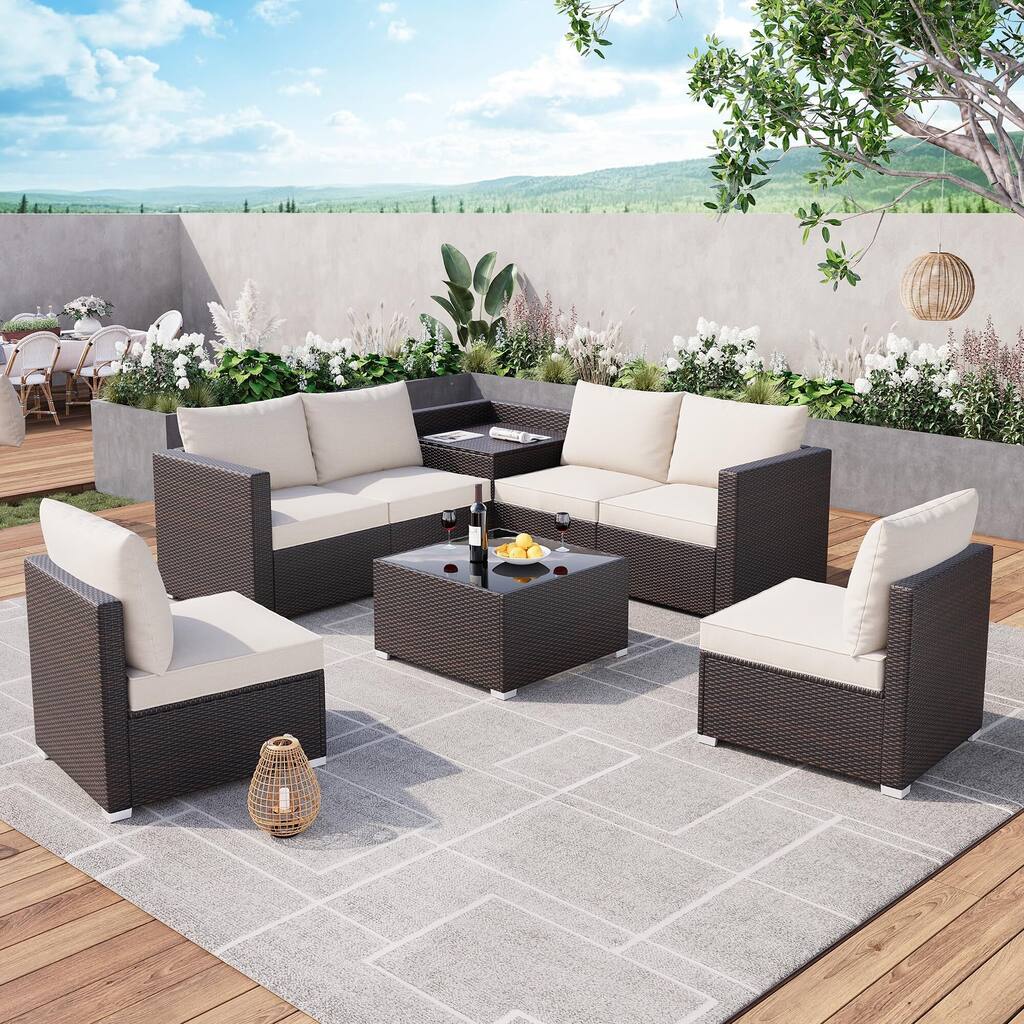 8 Pieces Outdoor Patio Furniture Set, 4 Inch Cushions