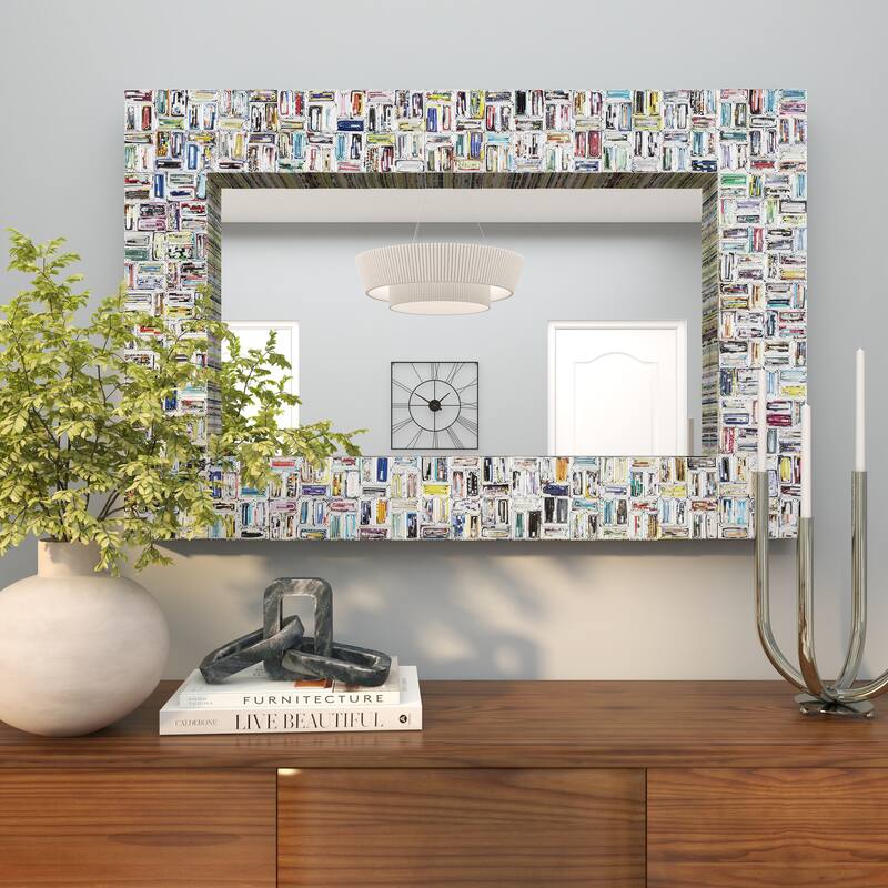 Multi Colored Paper Handmade Recycled Magazine Frame Room Wall Mirror
