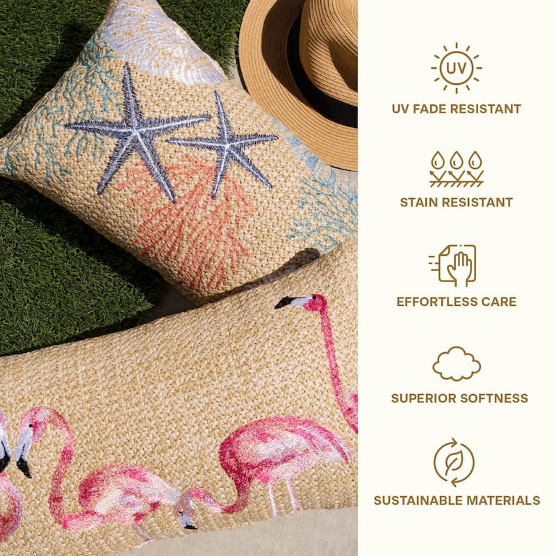 Raffia Seashore Reef Outdoor Lumbar Toss Pillow (2-Pack)