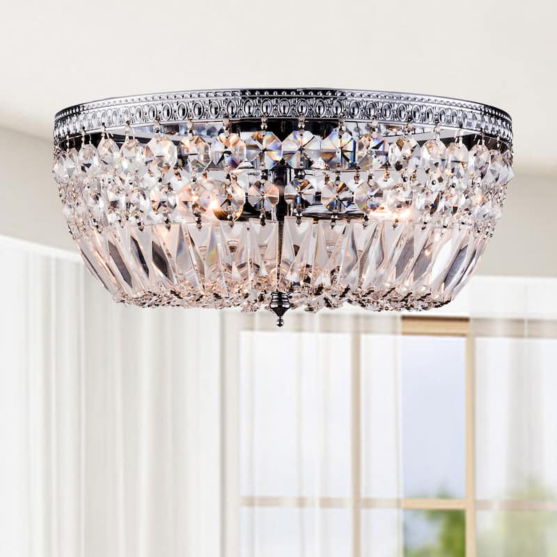 Jessica 3-Light Crystal Basket Chrome Flush Mount