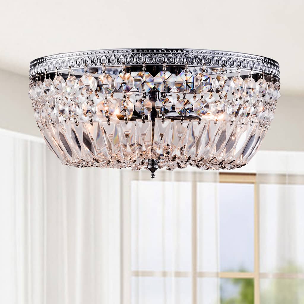 Jessica 3-Light Crystal Basket Chrome Flush Mount