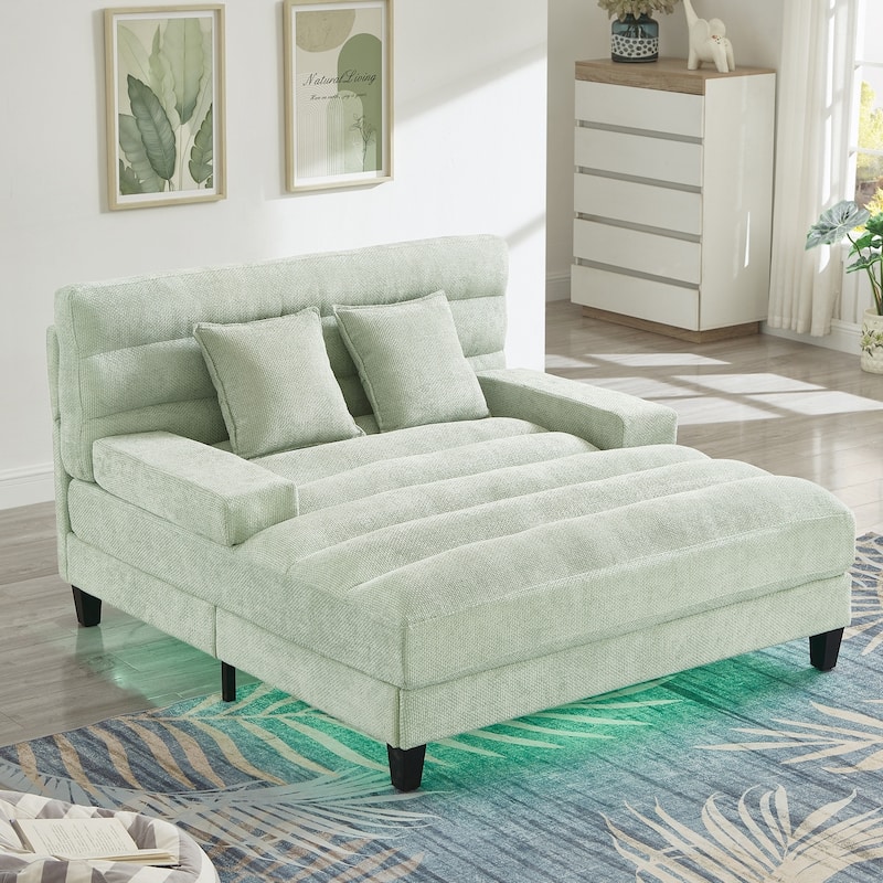 Modern Chaise Lounge Sofa 57.1" Sofa Bed Upholstered Lounge Sofa Chair with Adjustable Backrest and LED Light Strip